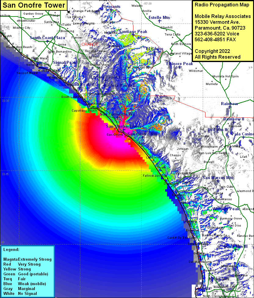 heat map radio coverage San Onofre Tower